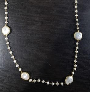 Sterling silver long pearl necklace